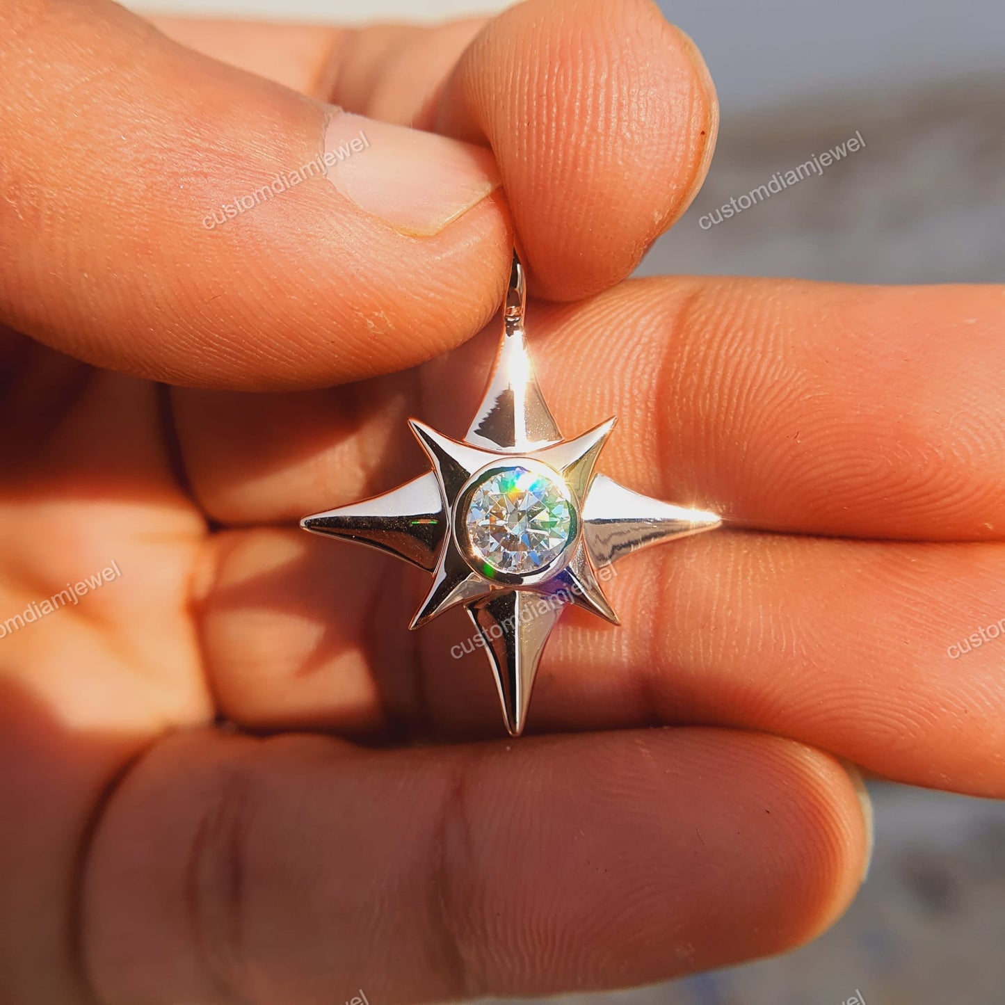 Custom 10k White Gold Starburst CVD Pendant