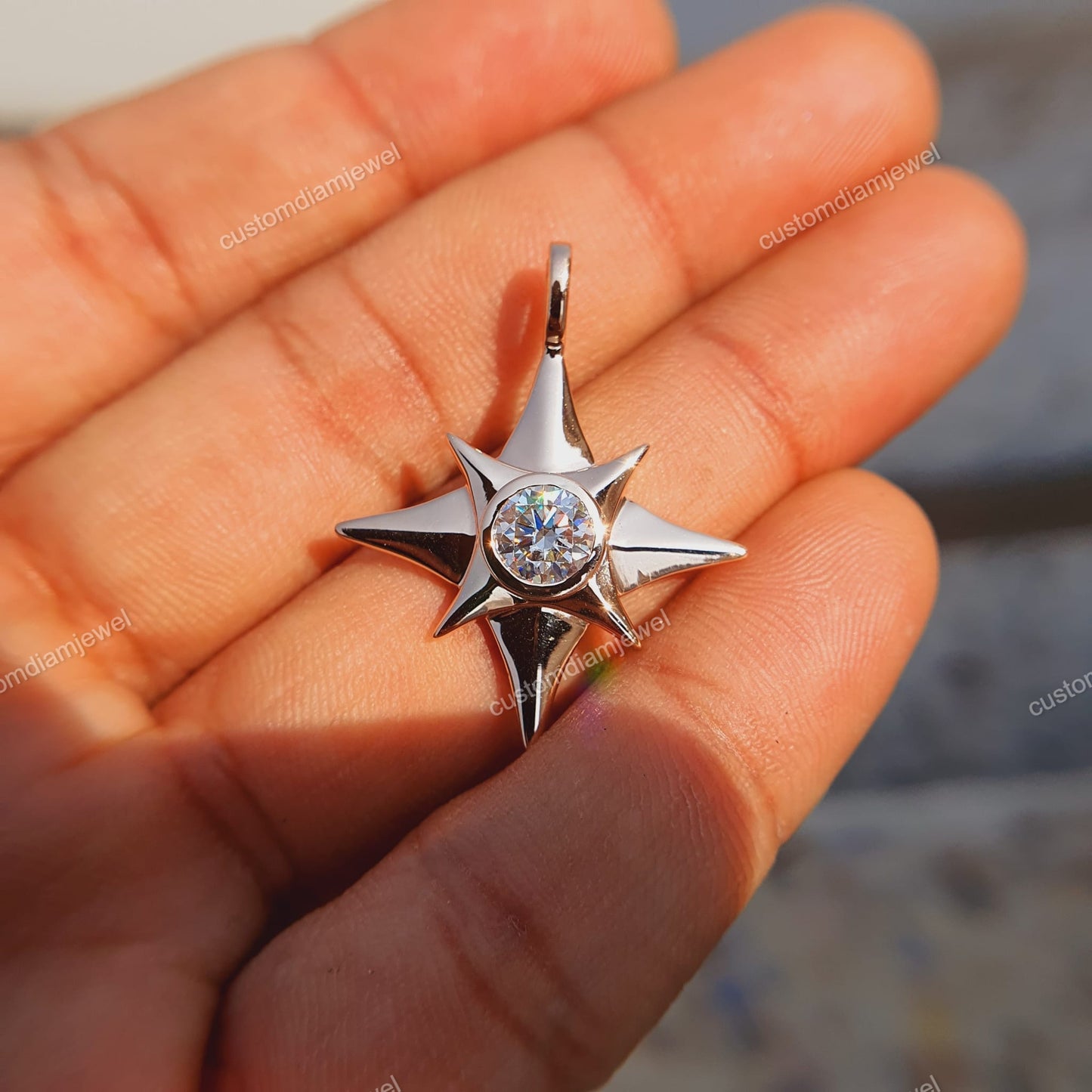 Custom 10k White Gold Starburst CVD Pendant