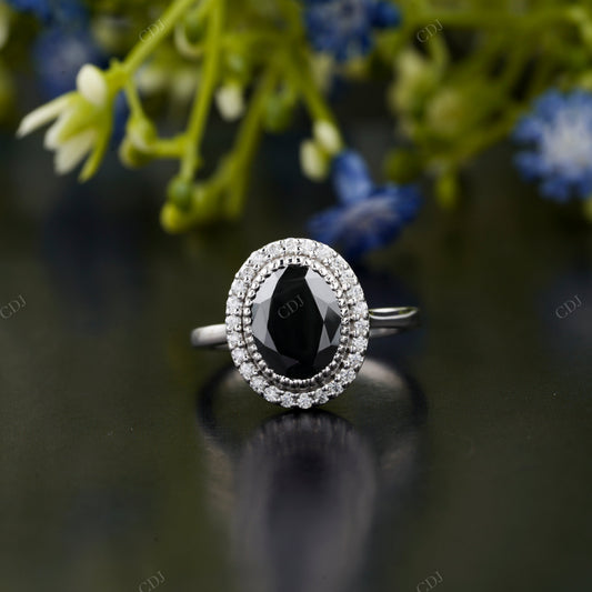 Black Diamond Oval Halo Statement Ring