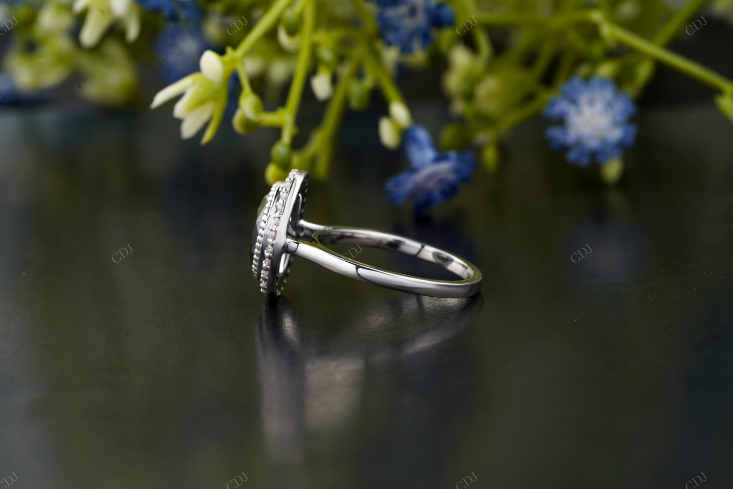 Black Diamond Oval Halo Statement Ring