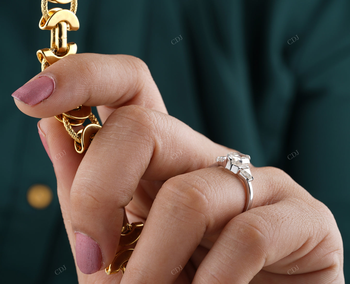 Hexagon Cut Lab-Grown Diamond Ring