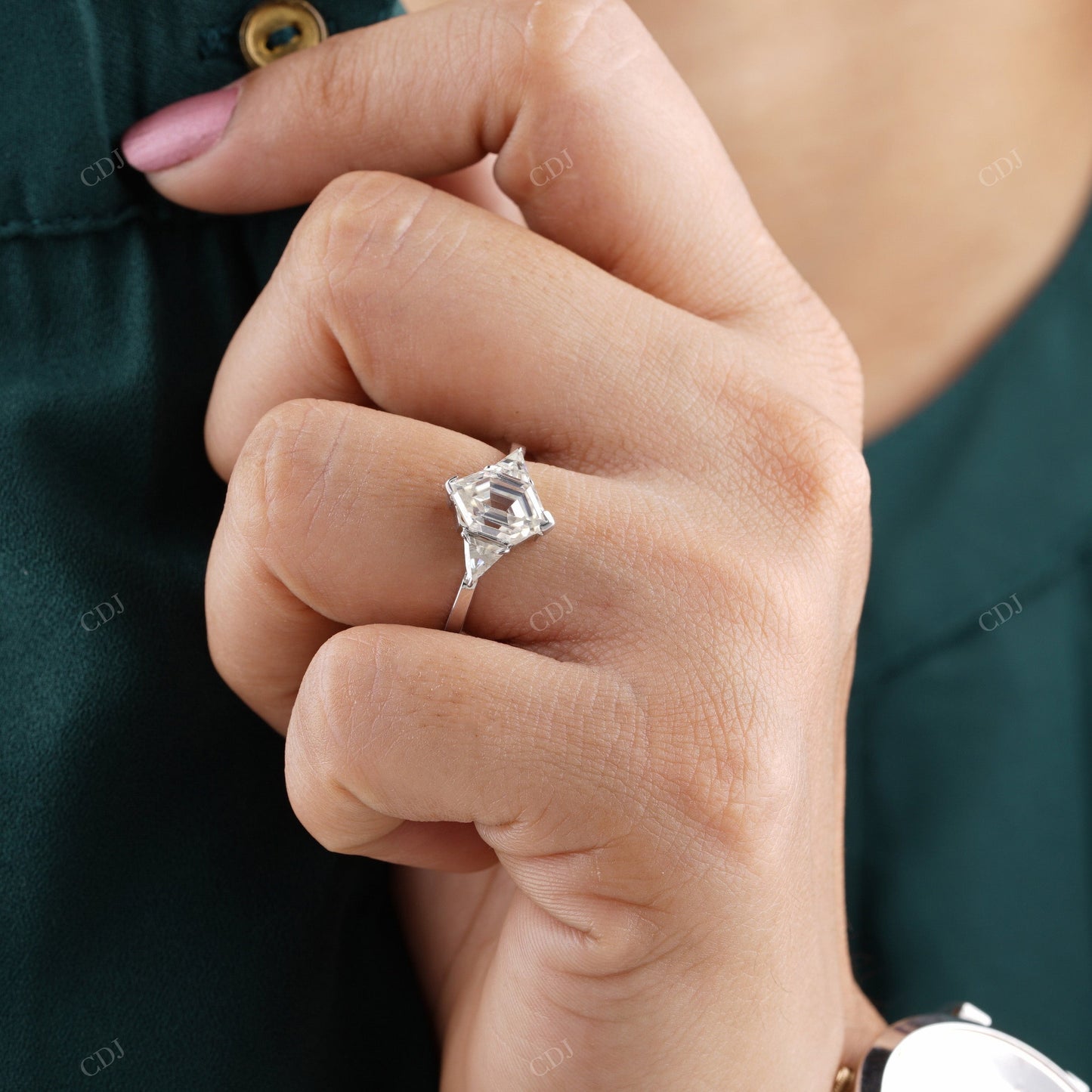 Hexagon Cut Lab-Grown Diamond Ring