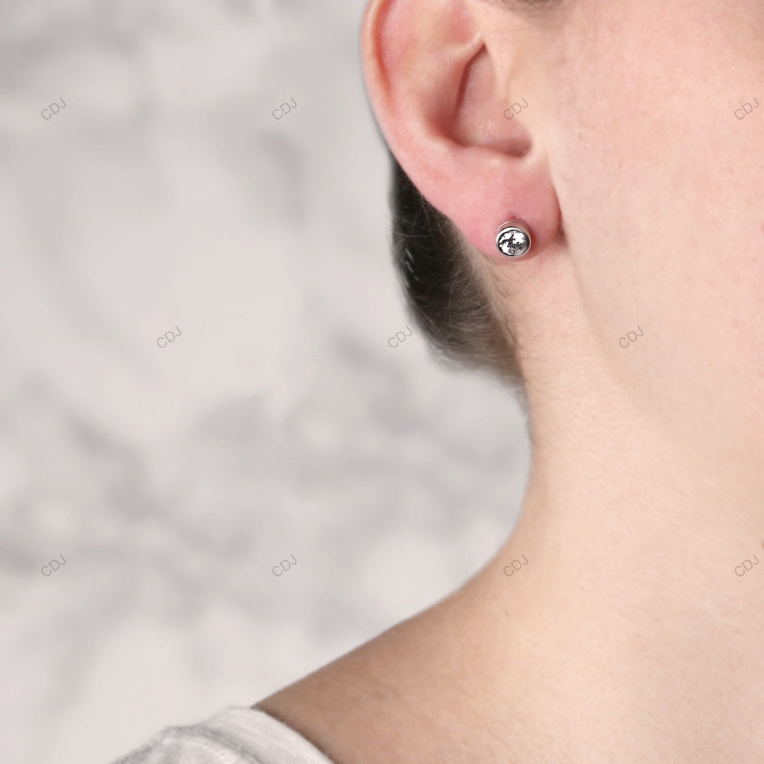 Flush Setting White Gold Lab Created Diamond Earrings