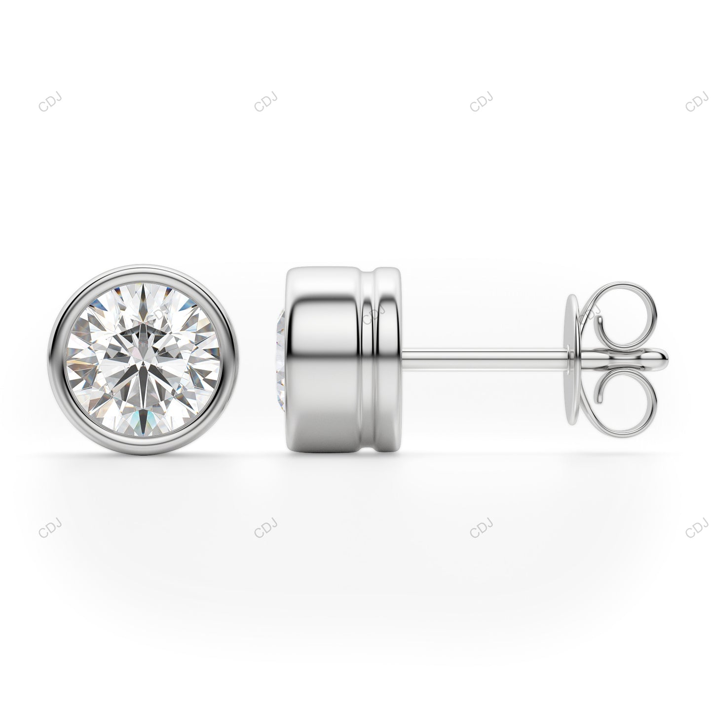 Flush Setting White Gold Lab Created Diamond Earrings
