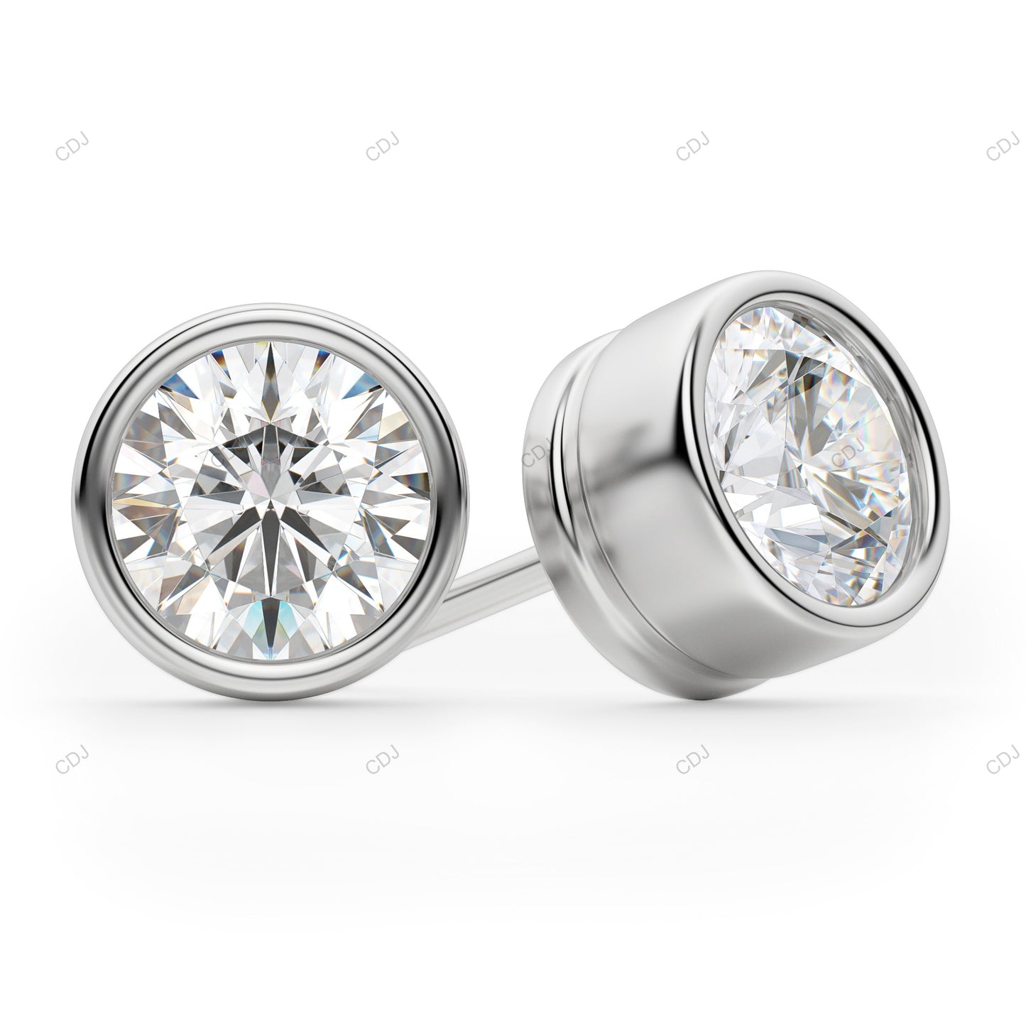 Flush Setting White Gold Lab Created Diamond Earrings