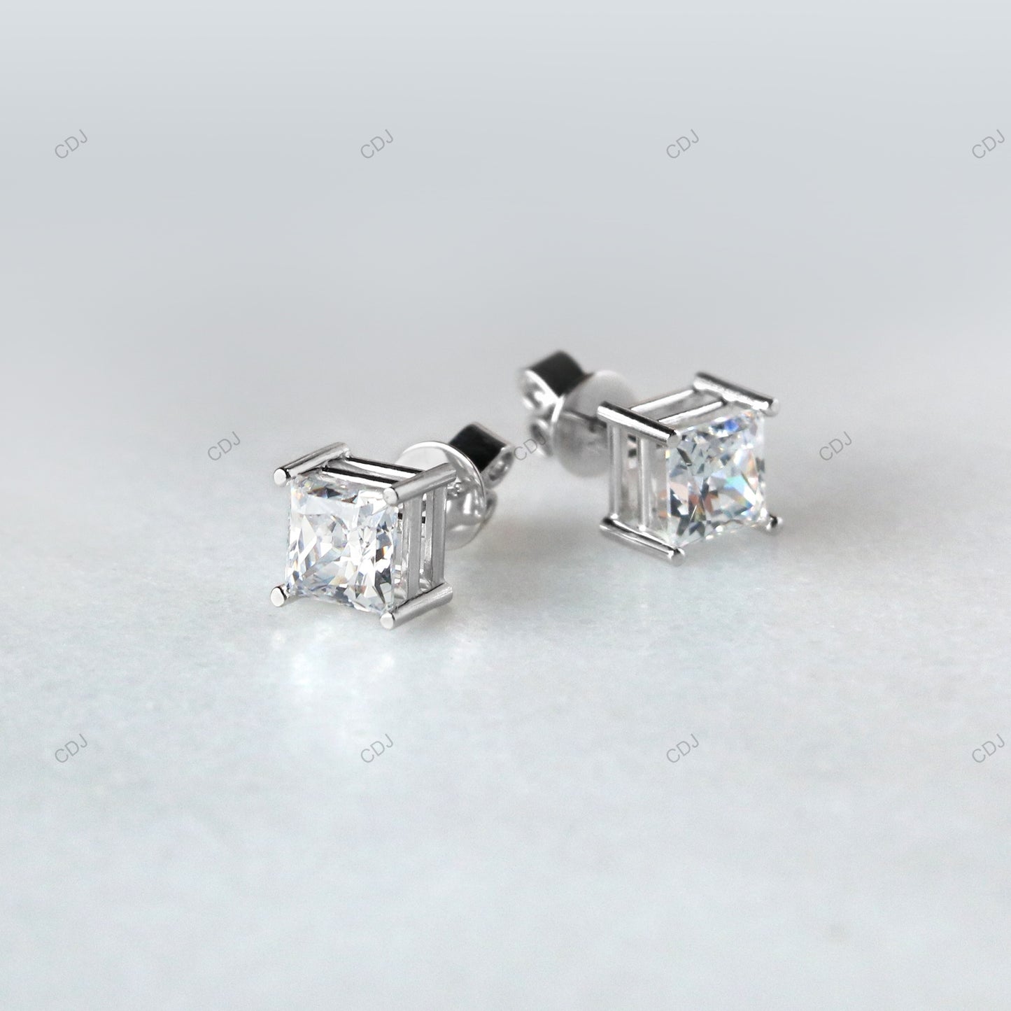 Princess Cut Bubble Prong Lab Grown Diamond Earrings