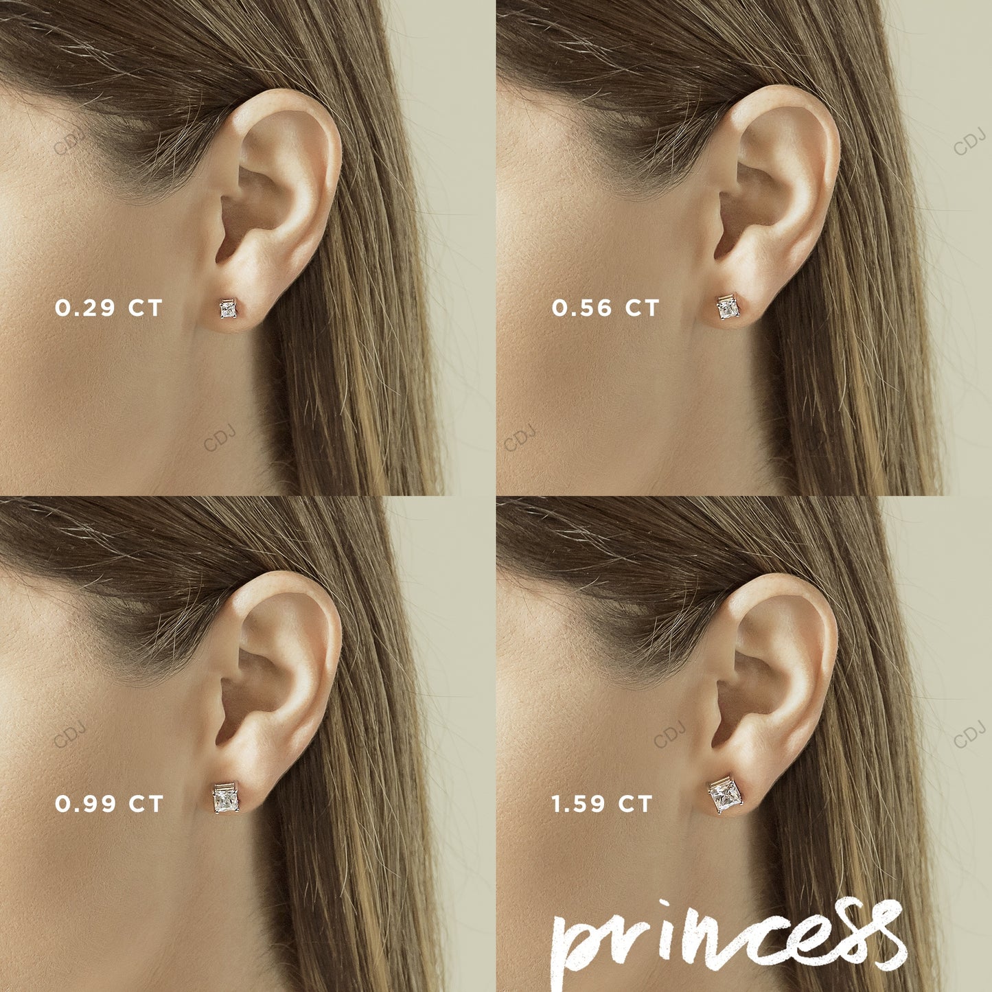 Princess Cut Bubble Prong Lab Grown Diamond Earrings