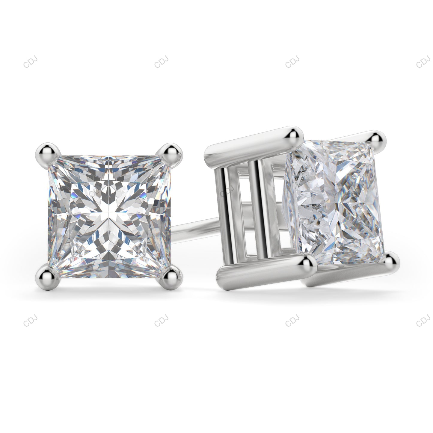 Princess Cut Bubble Prong Lab Grown Diamond Earrings