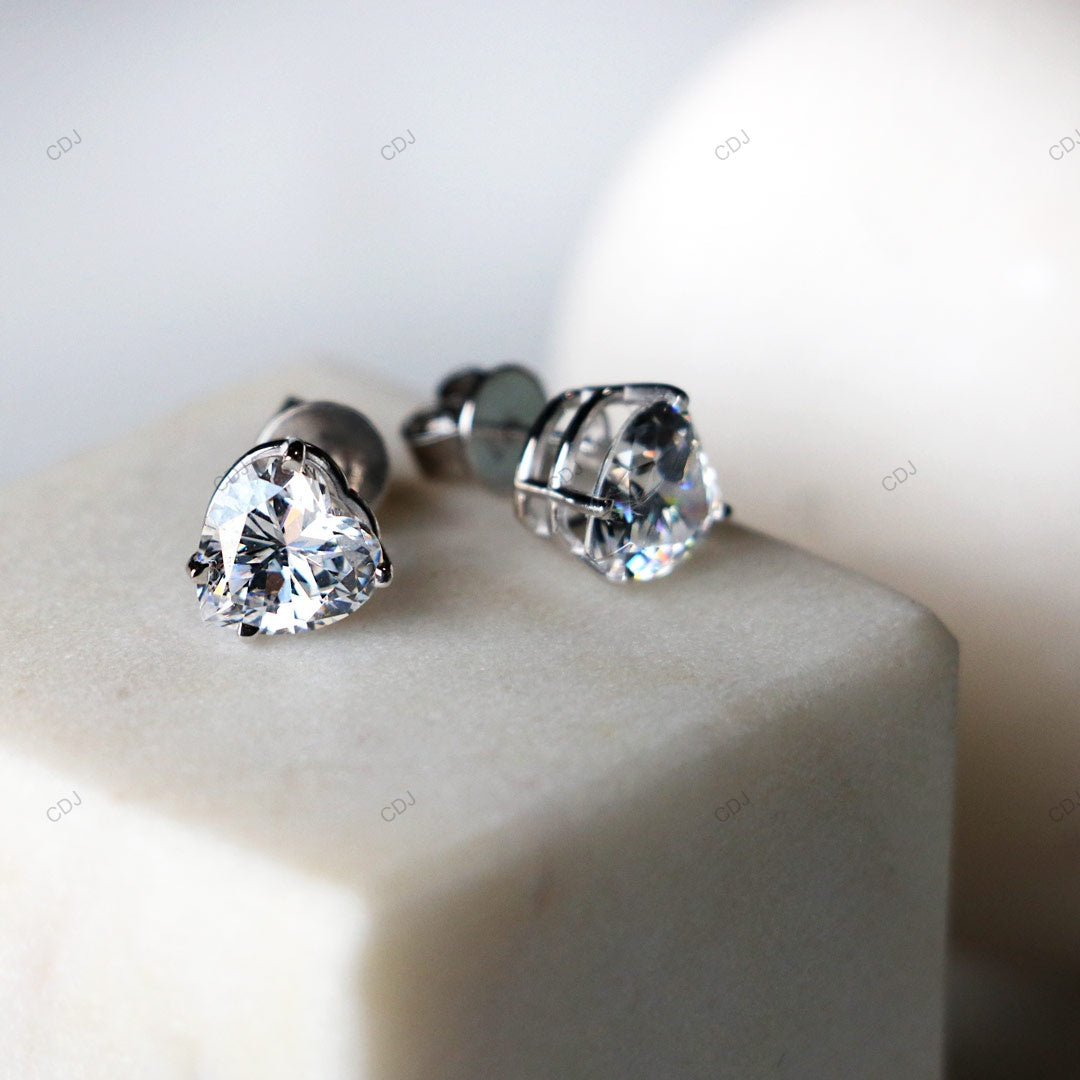 Heart Shape Lab Diamond Gold Stud Earrings