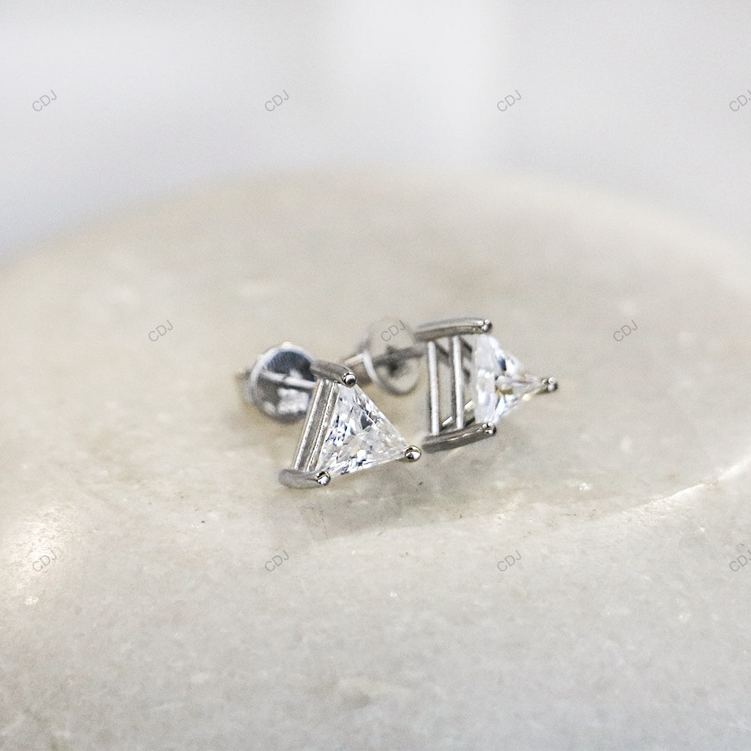 Triangle Shape CVD White Gold Earrings