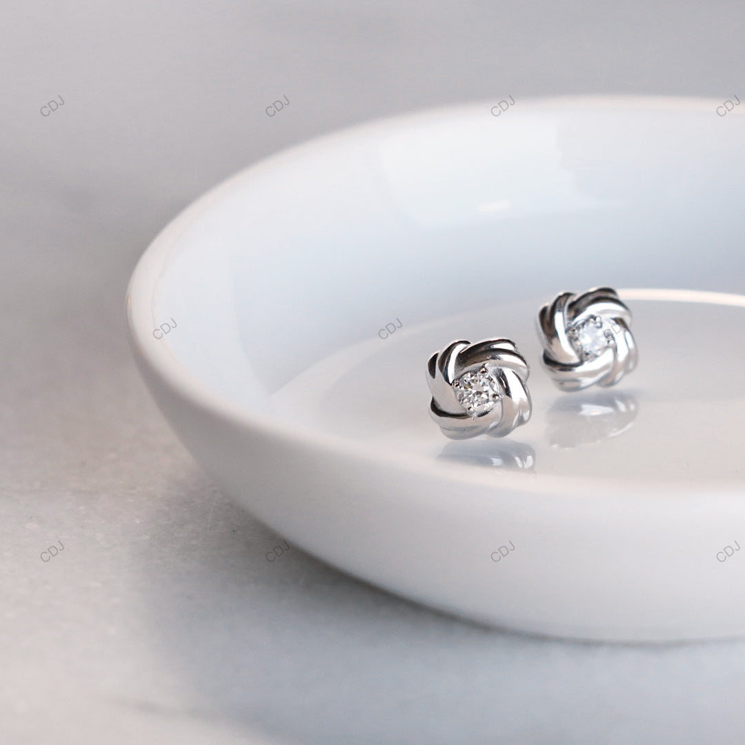 Elegant Lab Grown Diamond Gold Love Knot Stud Earrings