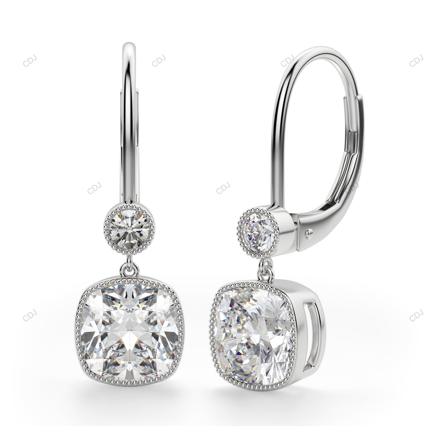 White Gold Lab Grown Diamond Lever Back Earrings