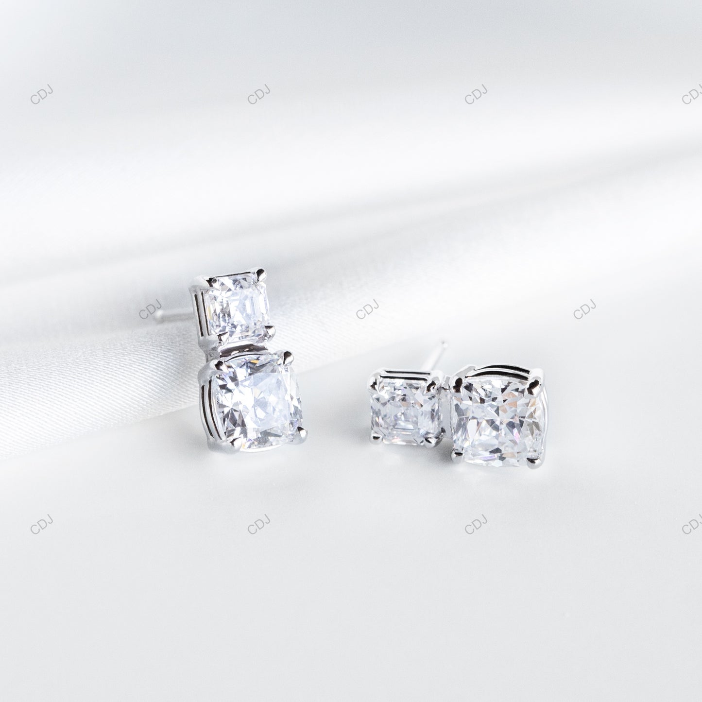 Asscher Cut Lab Grown Diamond Pushback Gold Stud Earrings