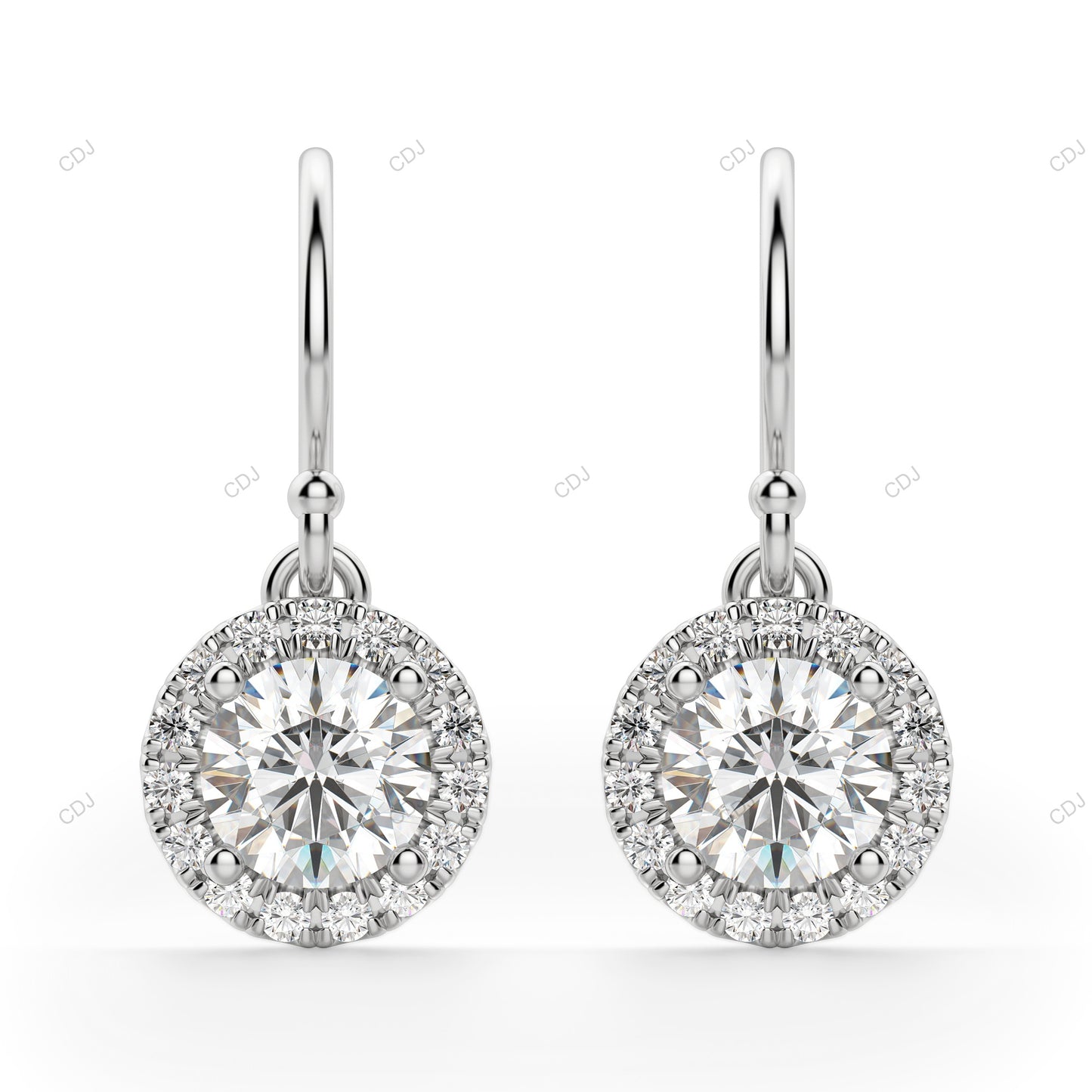 White Gold CVD Diamond Cluster Drop Earrings