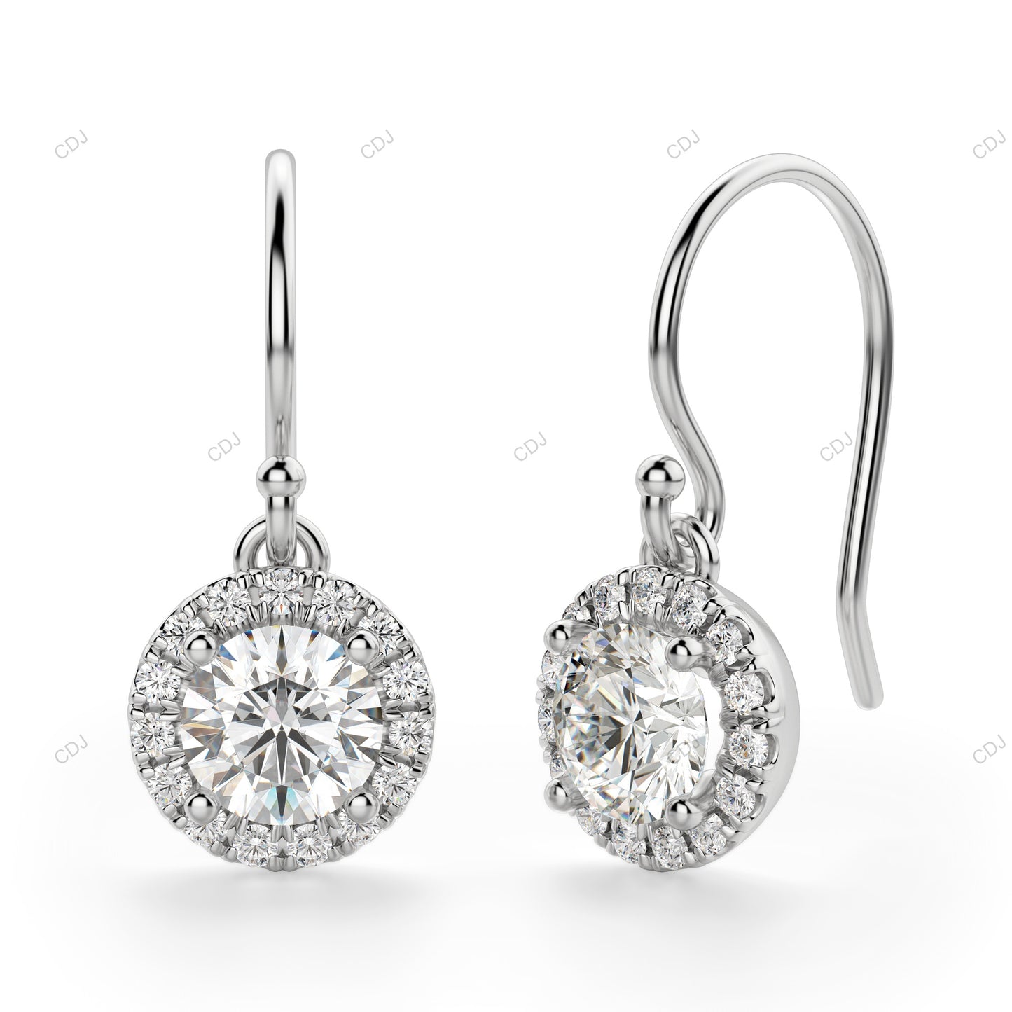 White Gold CVD Diamond Cluster Drop Earrings