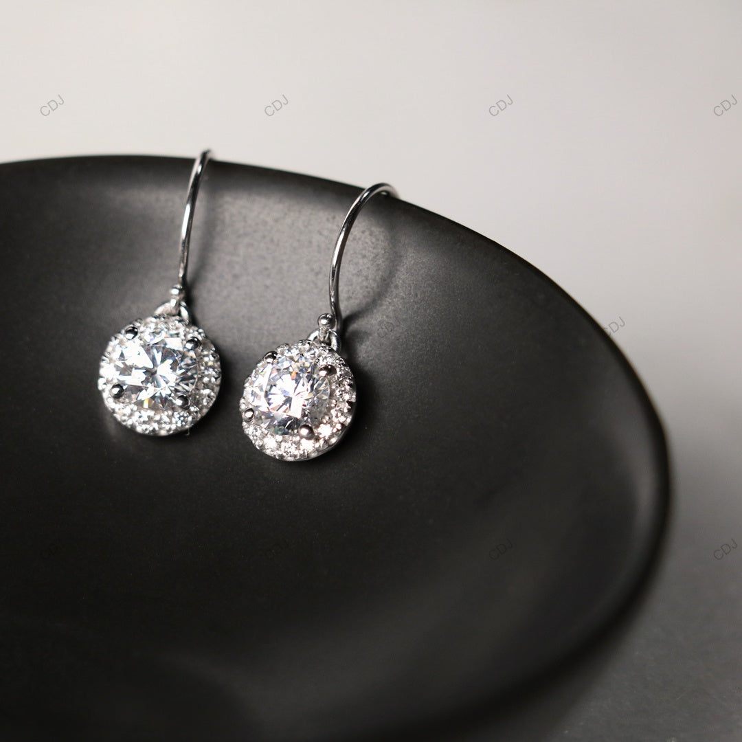 White Gold CVD Diamond Cluster Drop Earrings