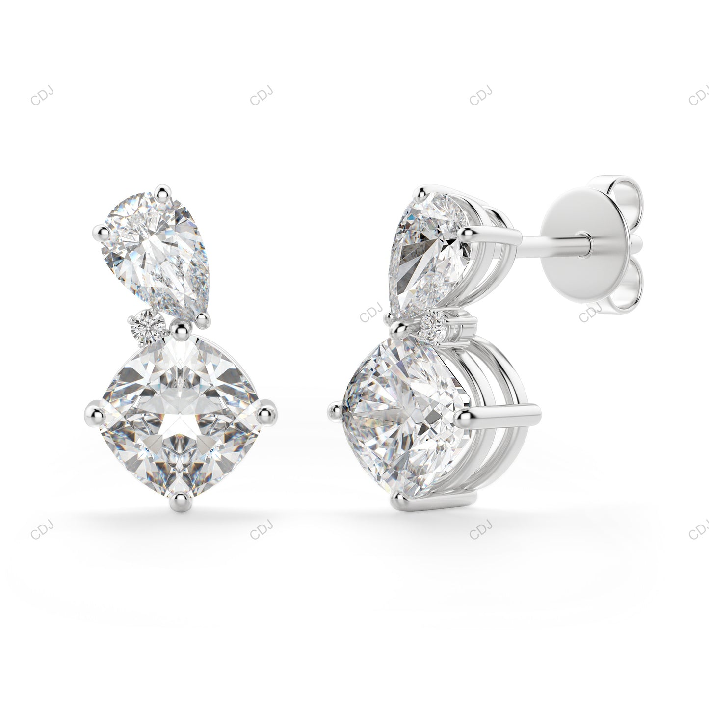 Cushion Cut CVD Diamond Pushback Stud Earrings For Wedding