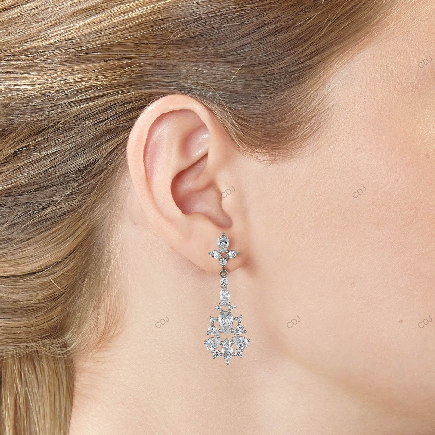 Pear Cut Lab Diamond Drop Dangle Gold Earrings