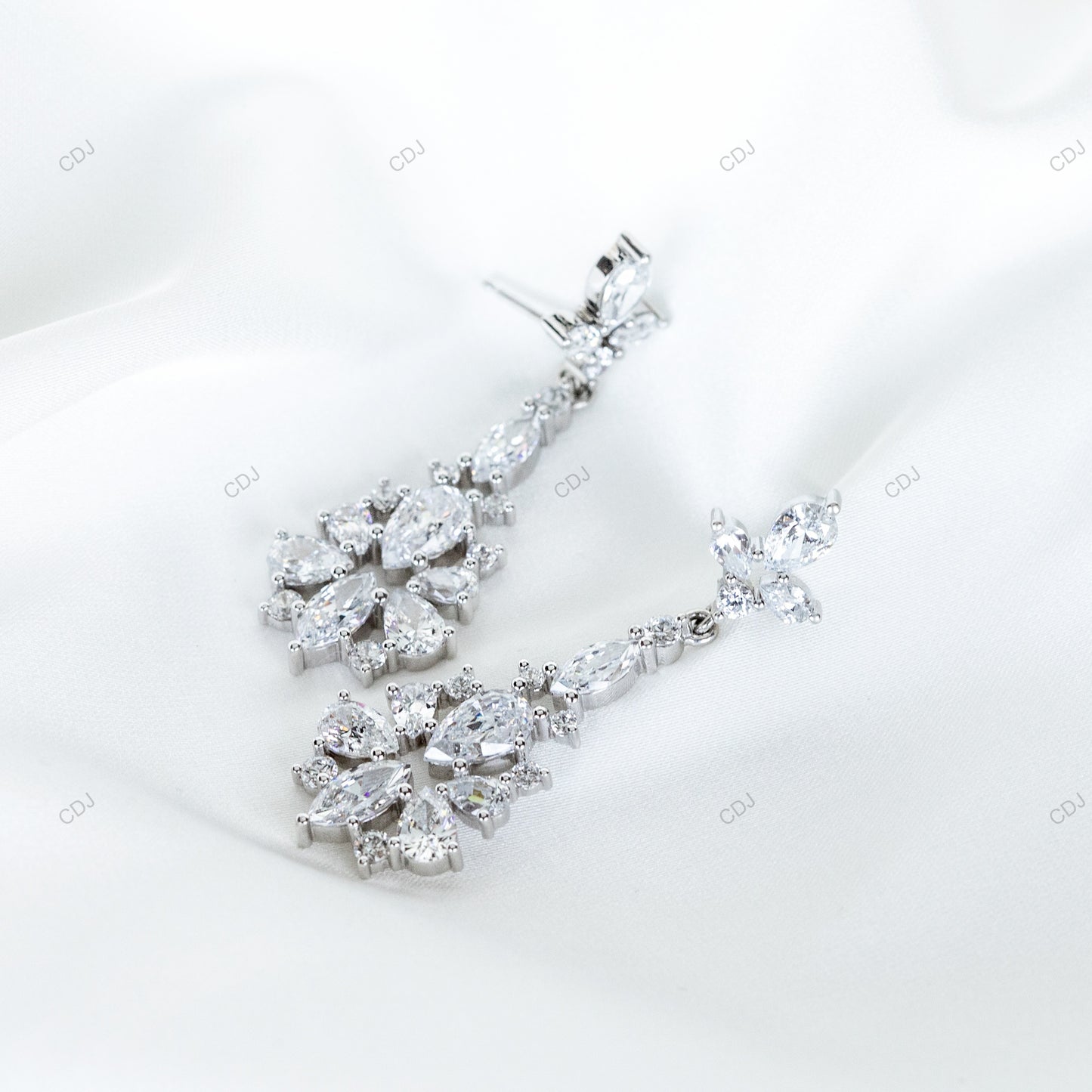Pear Cut Lab Diamond Drop Dangle Gold Earrings