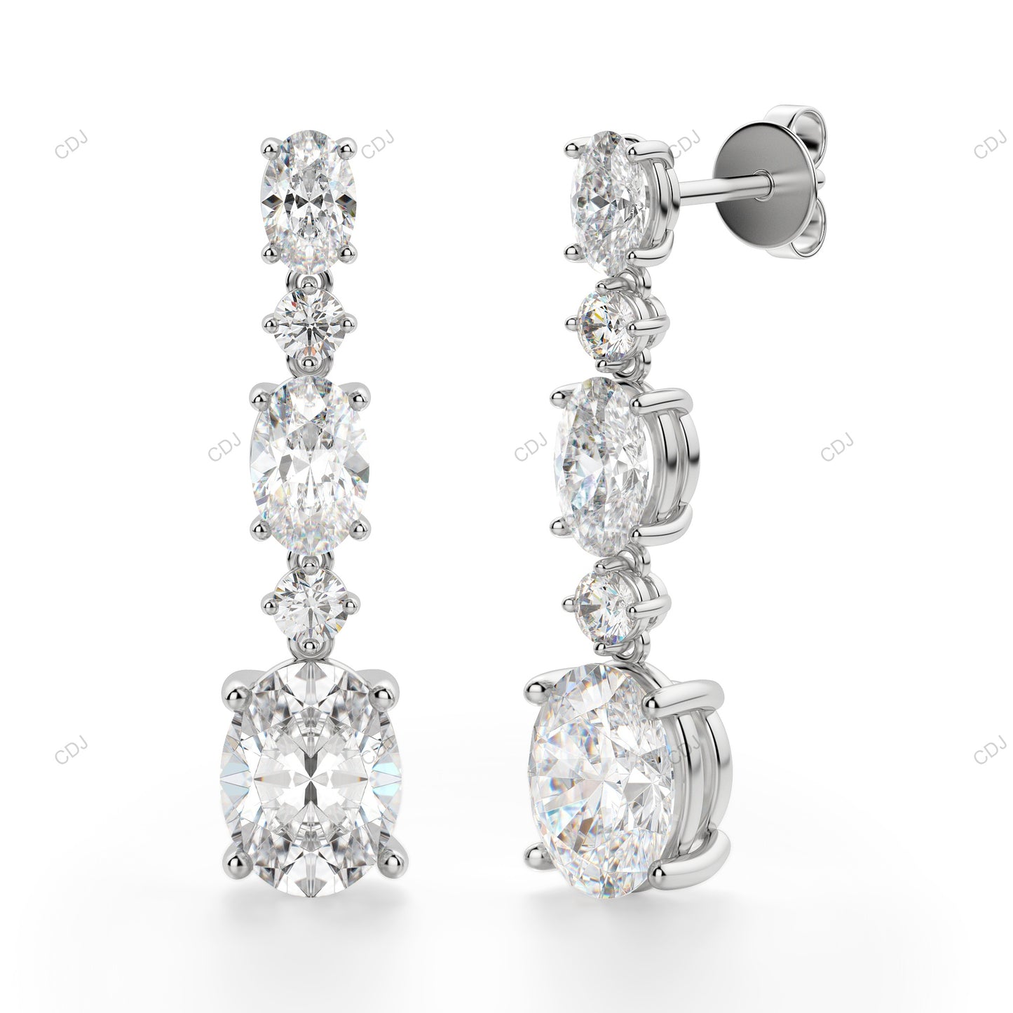 White Gold Lab Grown Diamond Unique Oval Cut Stud Earrings