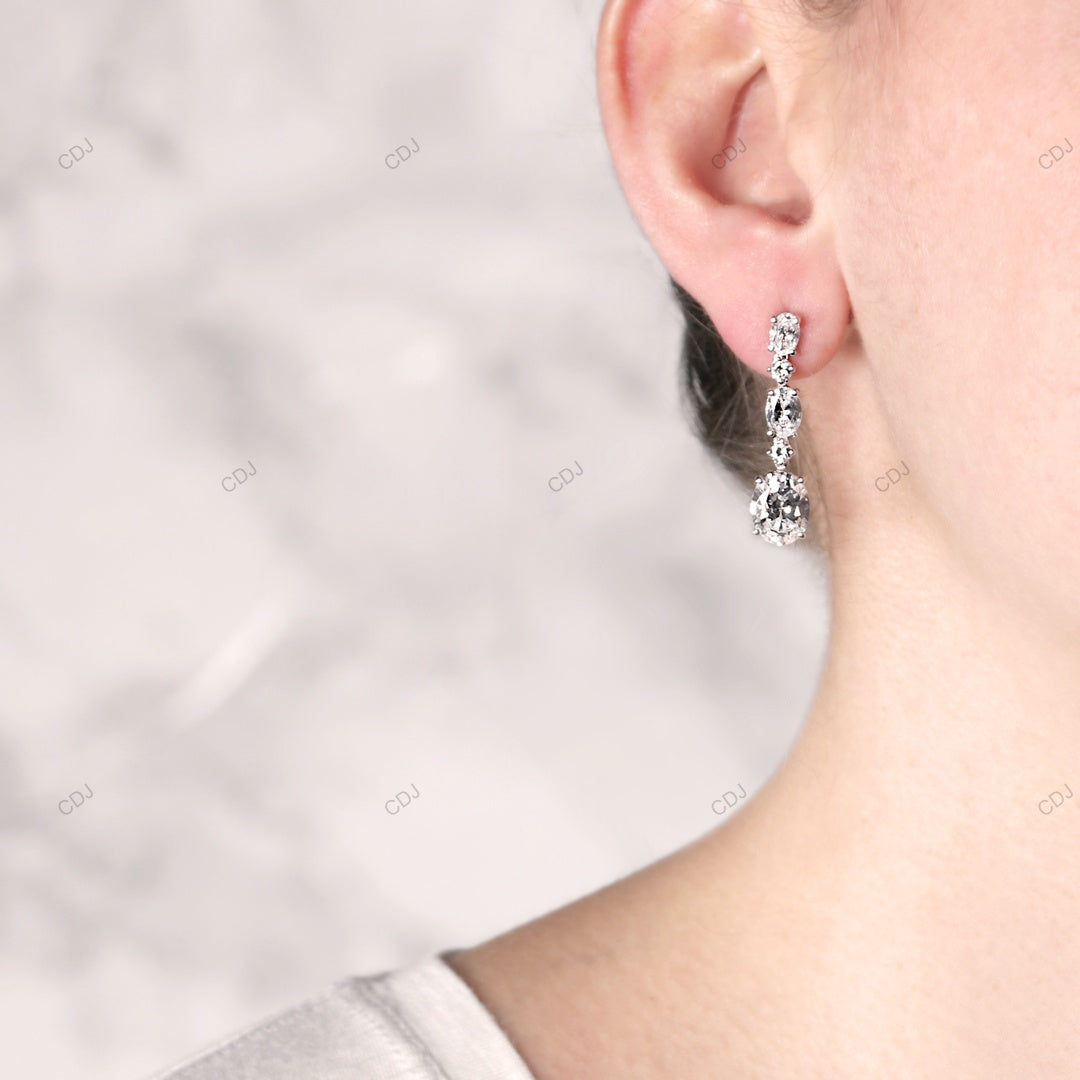 White Gold Lab Grown Diamond Unique Oval Cut Stud Earrings