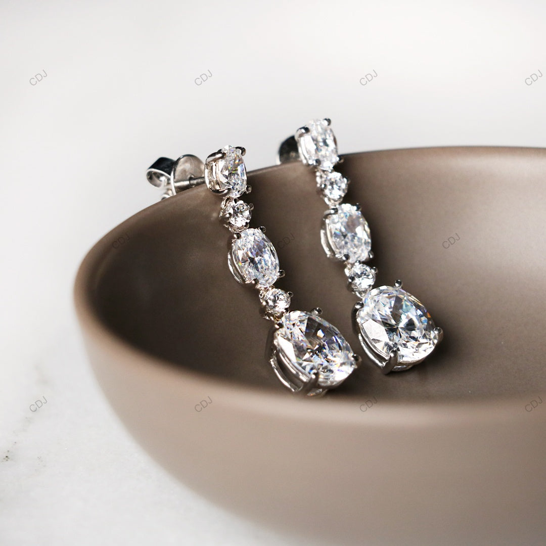 White Gold Lab Grown Diamond Unique Oval Cut Stud Earrings