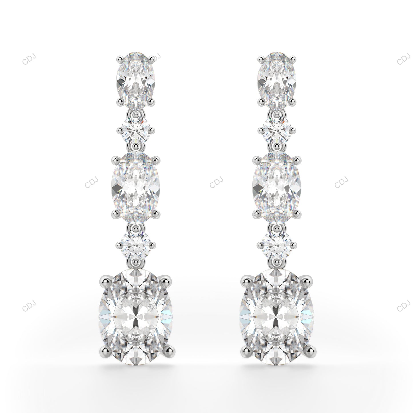 White Gold Lab Grown Diamond Unique Oval Cut Stud Earrings