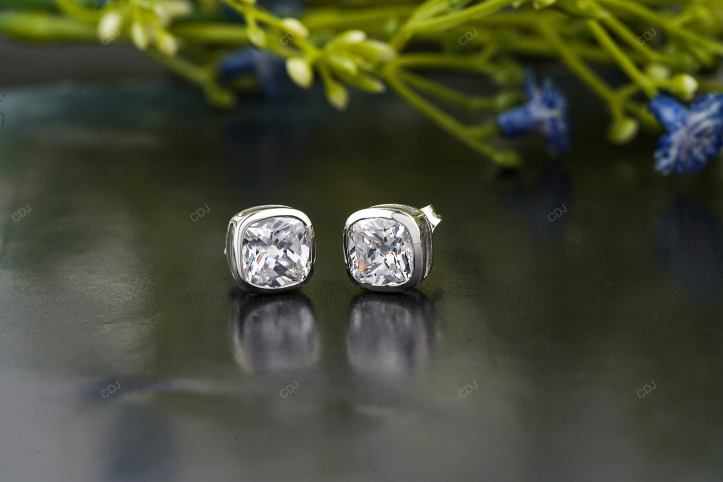 Bezel Set Gold Lab Grown Diamond Stud Earrings