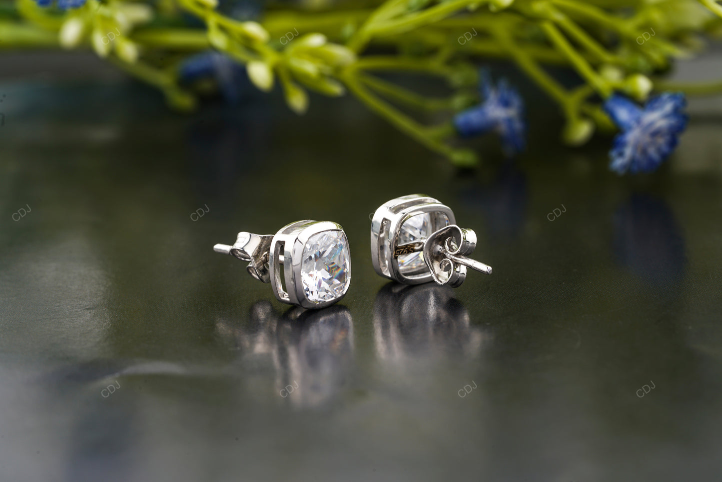 Bezel Set Gold Lab Grown Diamond Stud Earrings
