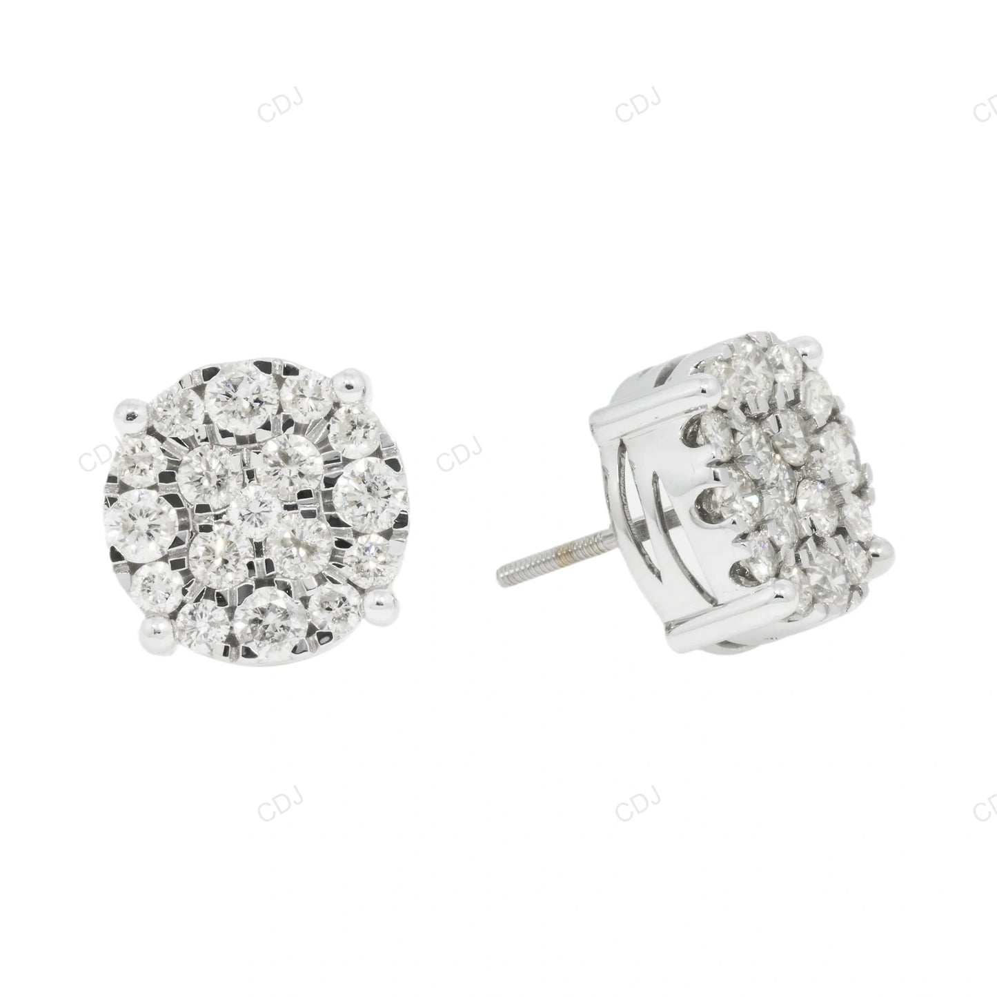 White Gold Lab Grown Diamond Cluster Stud Earrings hip hop jewelry CustomDiamJewel