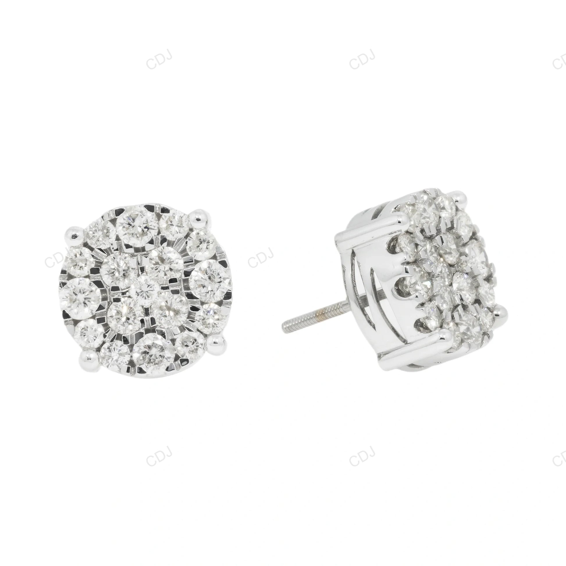 White Gold Lab Grown Diamond Cluster Stud Earrings hip hop jewelry CustomDiamJewel