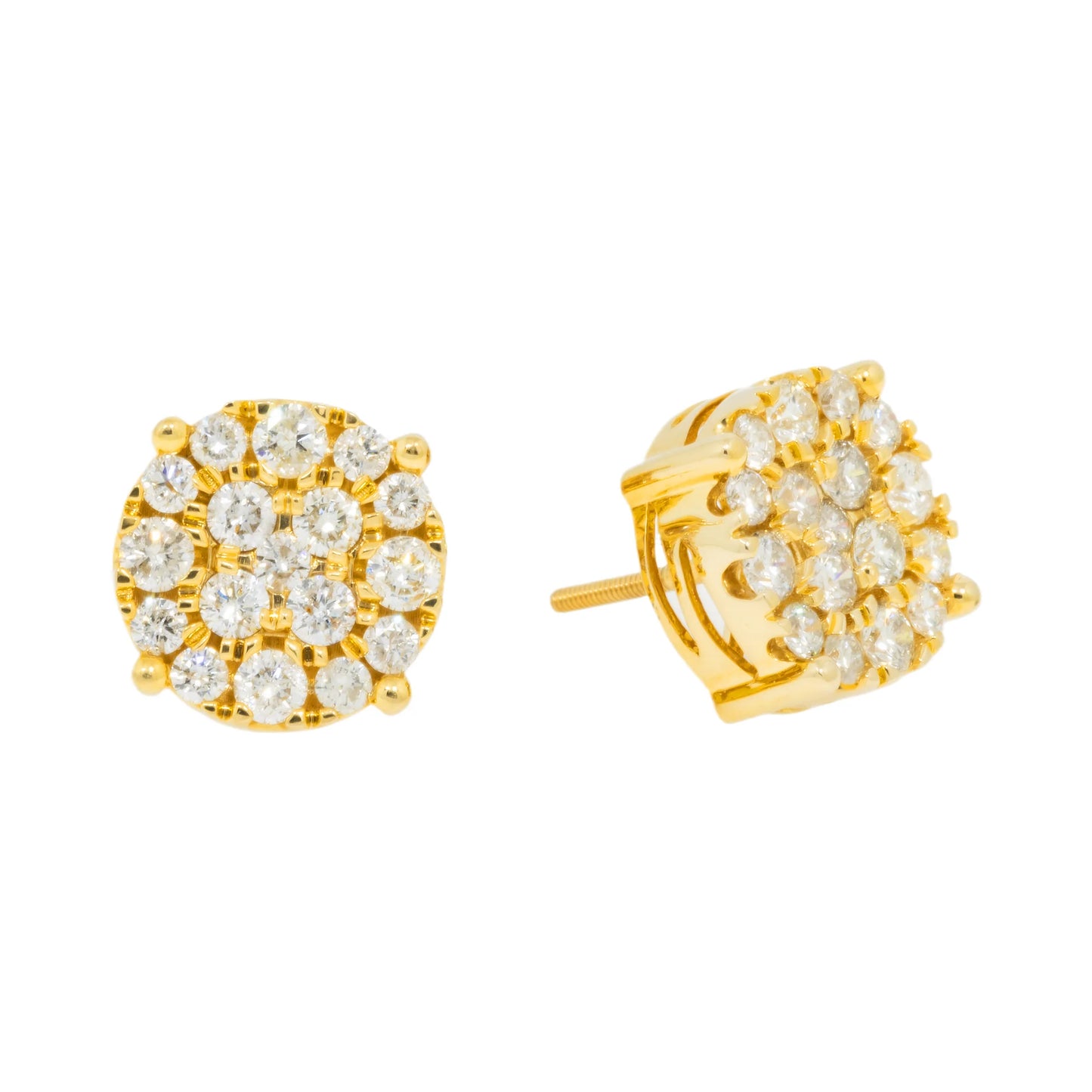 Yellow Gold Lab Grown Diamond Cluster Stud Earrings hip hop jewelry CustomDiamJewel