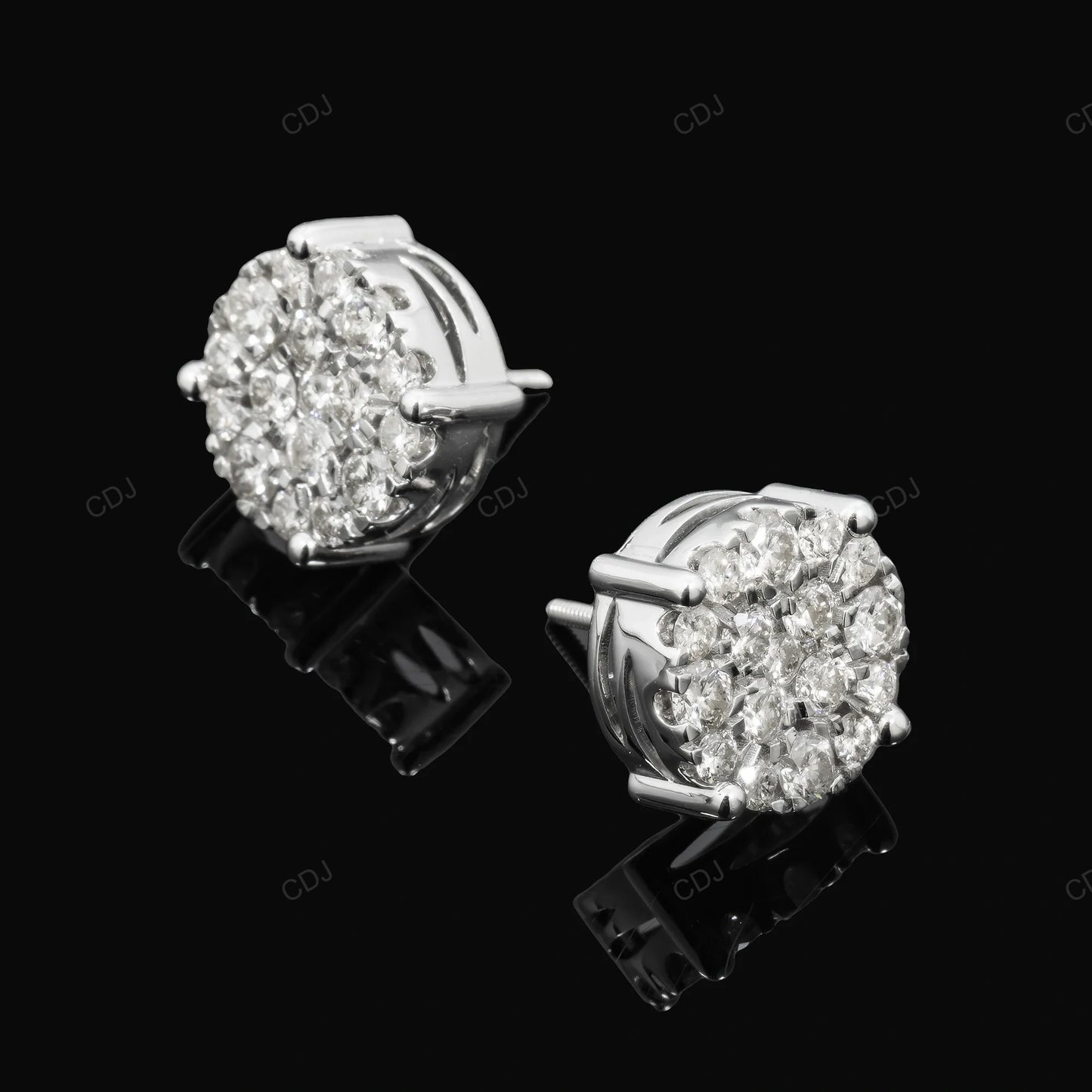 White Gold Lab Grown Diamond Cluster Stud Earrings hip hop jewelry CustomDiamJewel