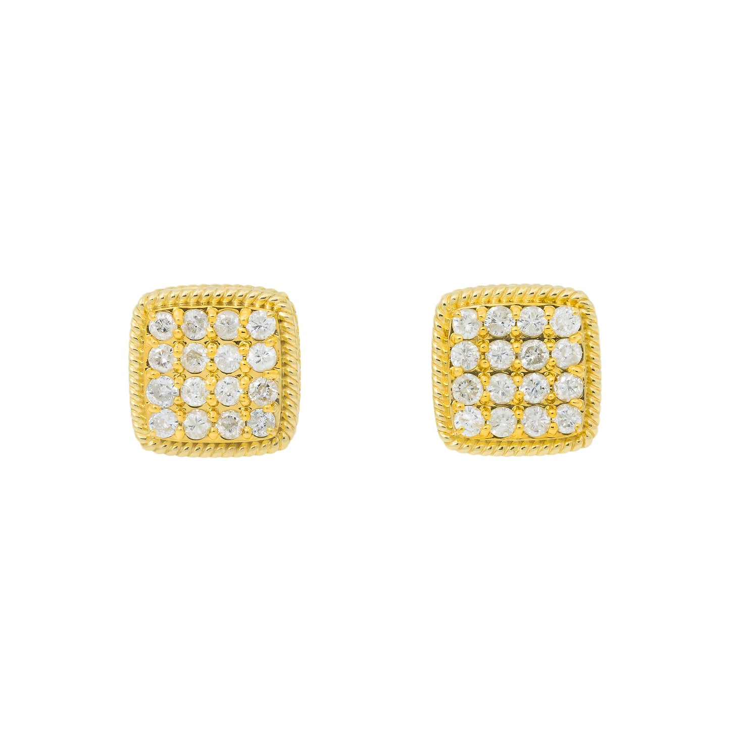 Gold Lab Grown Diamond Square Stud Earrings with Rope Border Design hip hop jewelry customdiamjewel