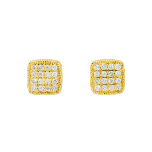 Gold Lab Grown Diamond Square Stud Earrings with Rope Border Design hip hop jewelry customdiamjewel