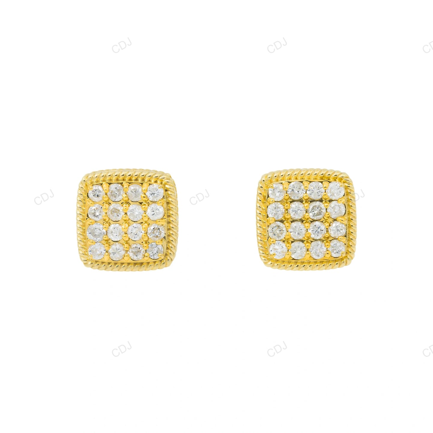 Yellow Gold Lab Grown Diamond Rope Design Stud Earrings hip hop jewelry customdiamjewel