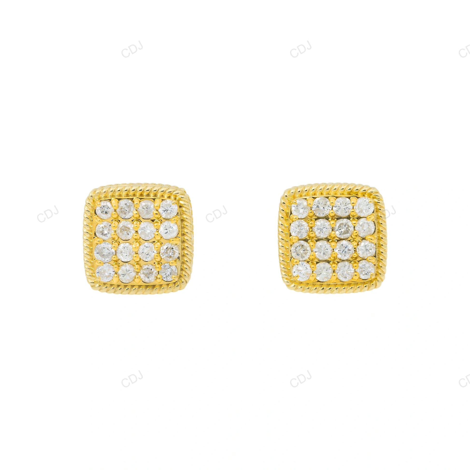 Yellow Gold Lab Grown Diamond Rope Design Stud Earrings hip hop jewelry customdiamjewel