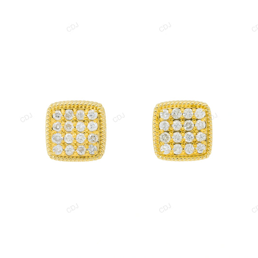 Gold Lab Grown Diamond Square Stud Earrings with Rope Border Design hip hop jewelry customdiamjewel
