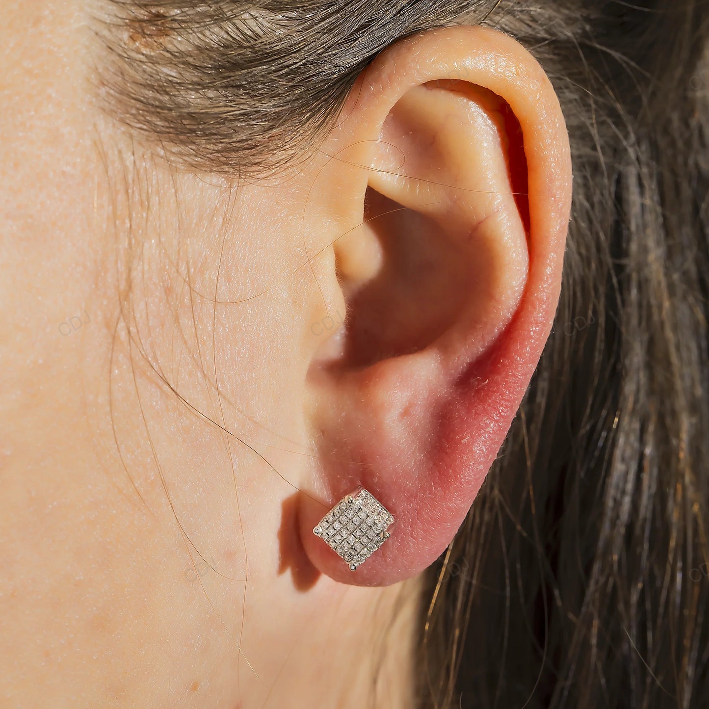 Iced Out Lab Grown Diamond Cluster Gold Square Earrings
