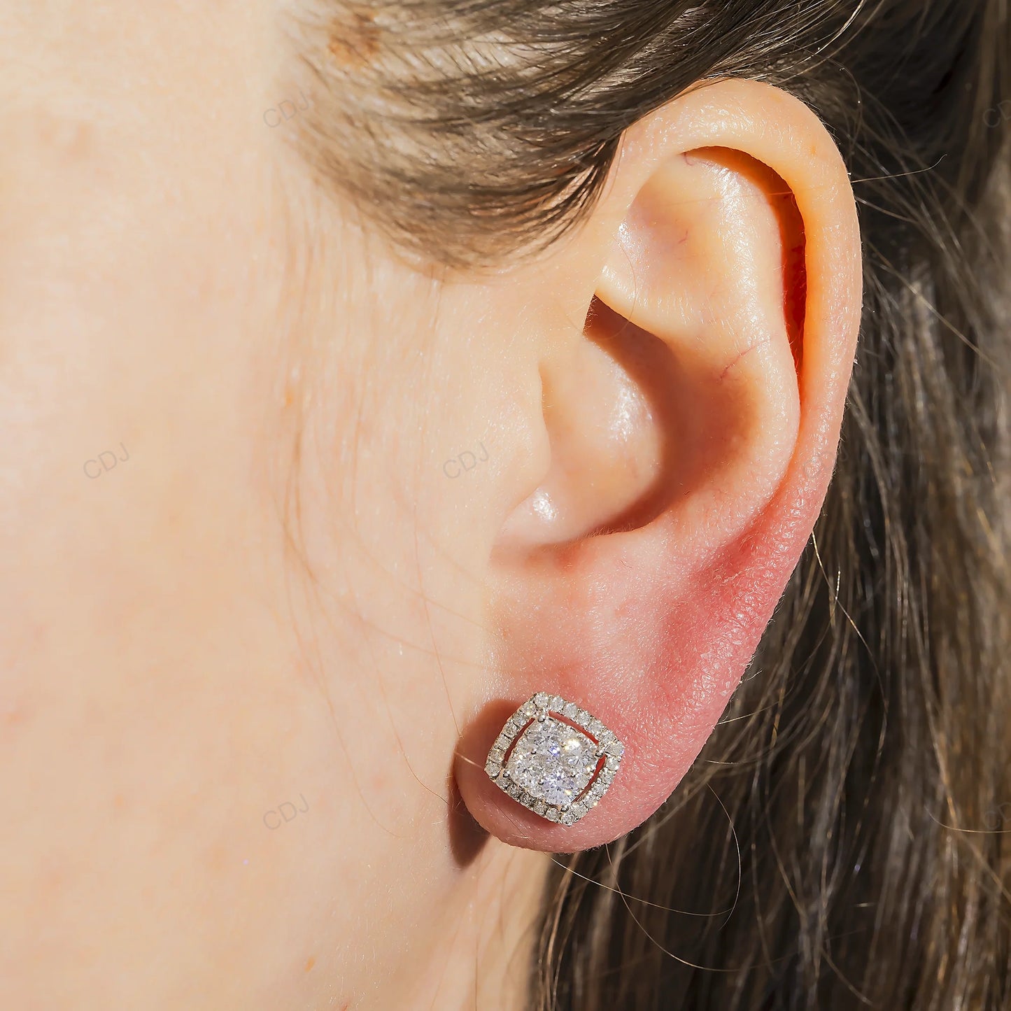 14K Gold Lab Grown Diamond Cluster Earrings