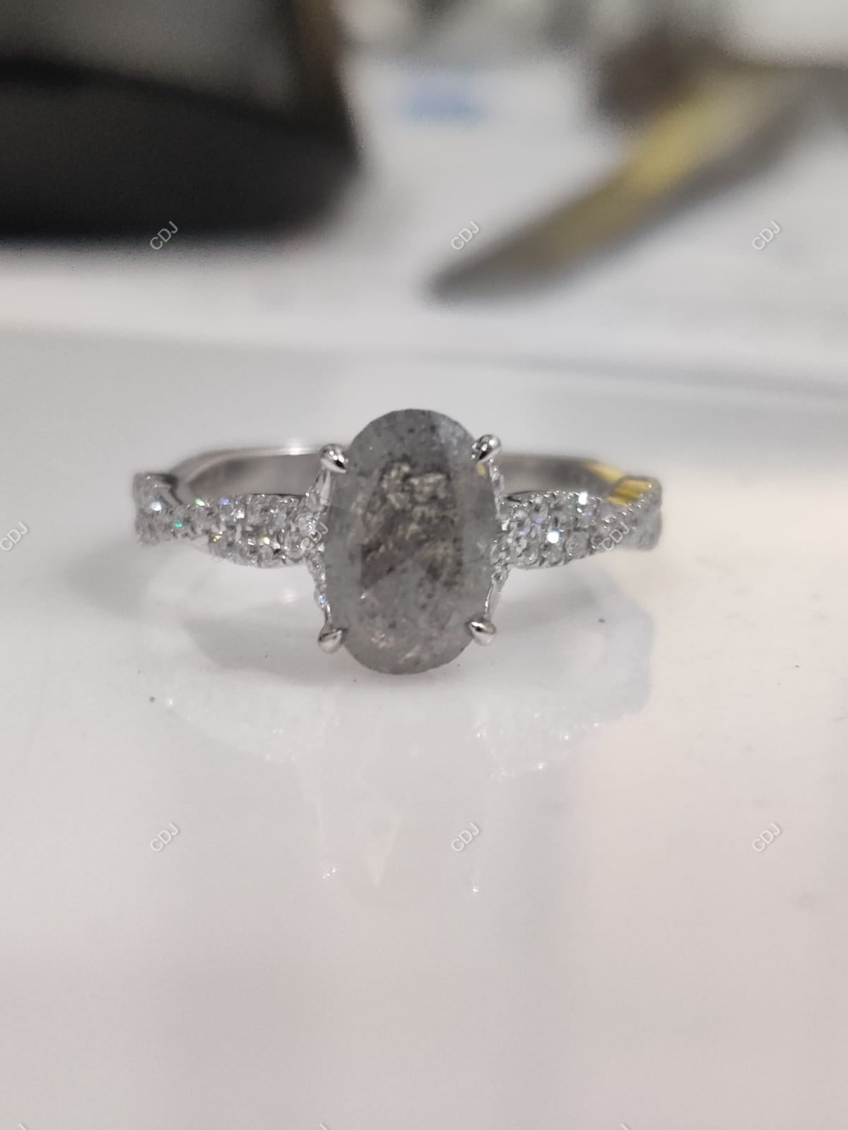1.10 CTW Oval Cut Salt And Pepper Lab-Grown Diamond Twisted Engagement Ring Engagement Ring customdiamjewel