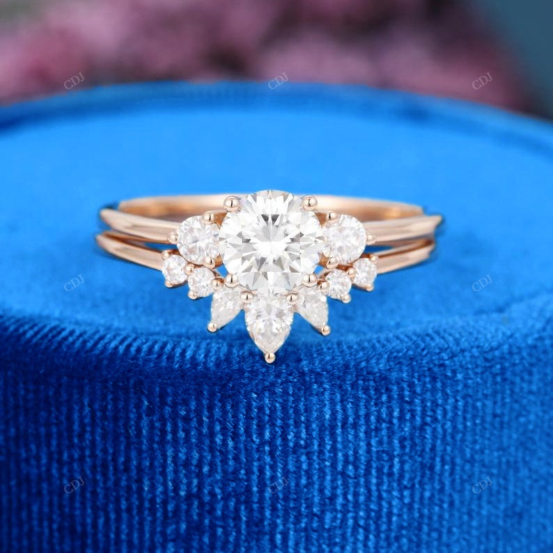 Round & Pear Cut Diamond Cluster Engagement Ring