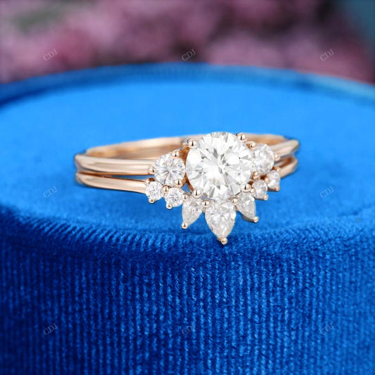 Round & Pear Cut Diamond Cluster Engagement Ring