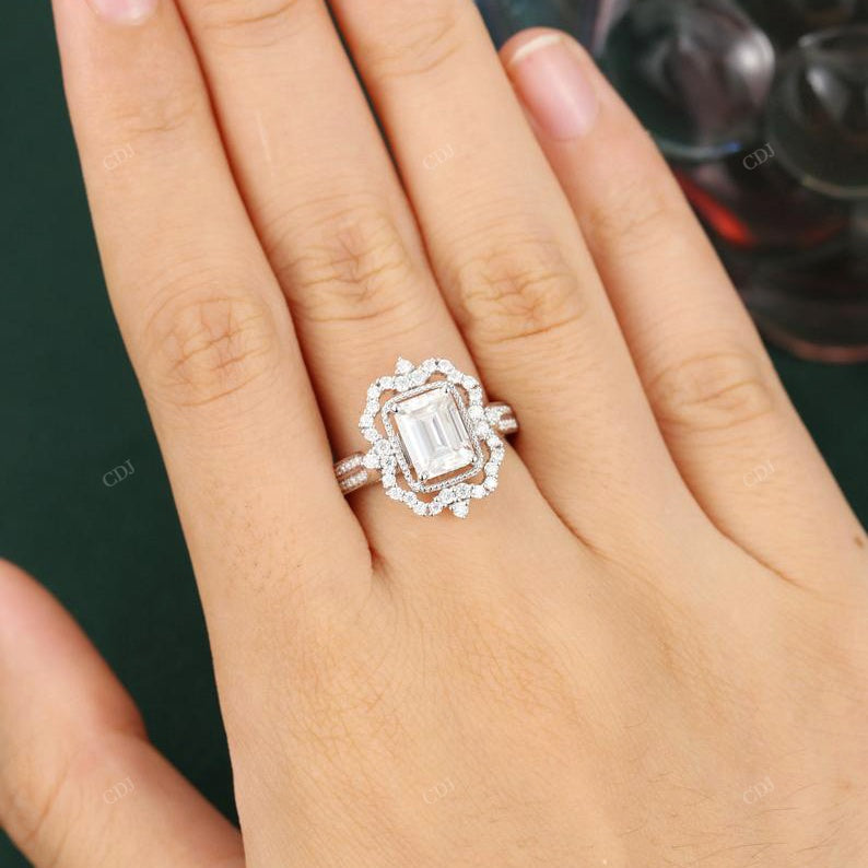925 Silver Emerald Diamond Double Band
