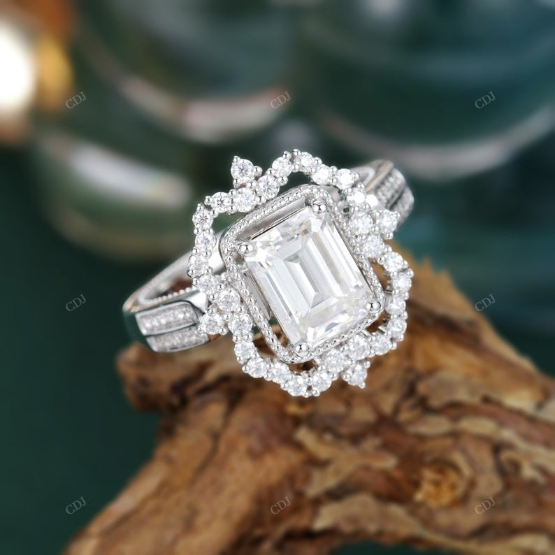 925 Silver Emerald Diamond Double Band