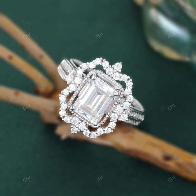 925 Silver Emerald Diamond Double Band