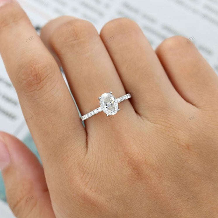 Lab-Grown Oval Solitaire Pavé Ring