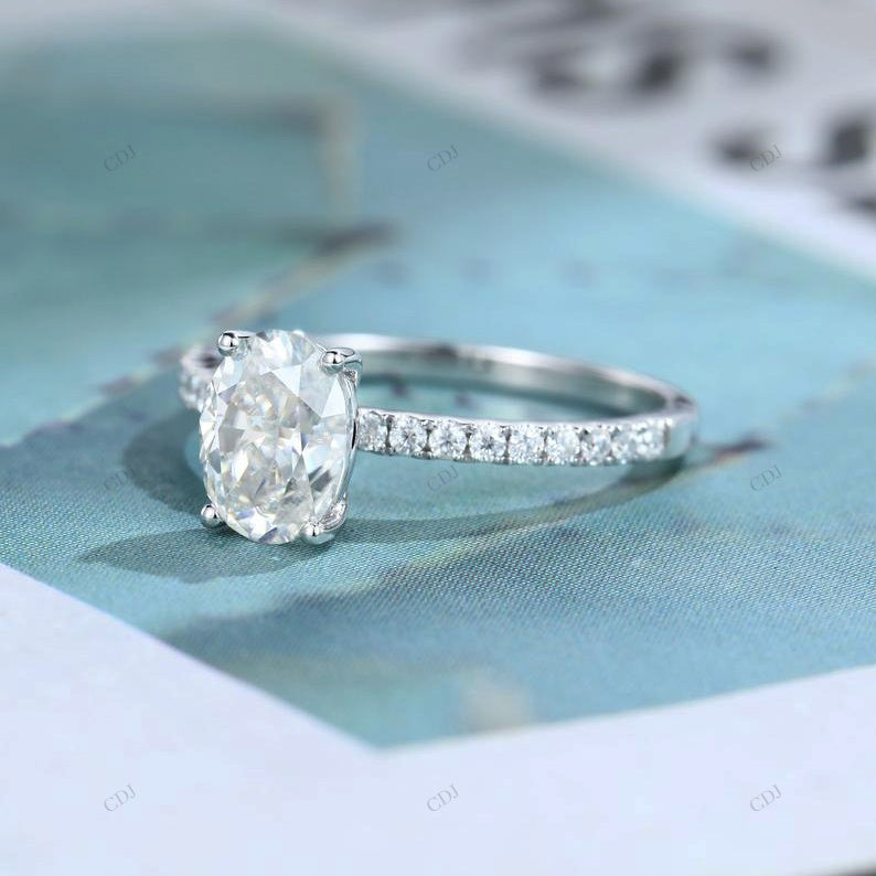 Lab-Grown Oval Solitaire Pavé Ring