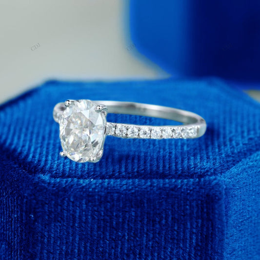 Lab-Grown Oval Solitaire Pavé Ring