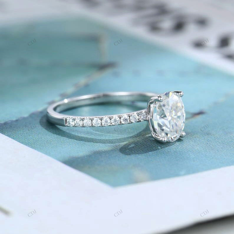 Lab-Grown Oval Solitaire Pavé Ring
